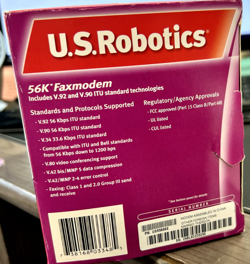 NEW! IN BOX! U.S.Robotics 56K Faxmodem w/ V.92 & V.90 ITU Standard Technology