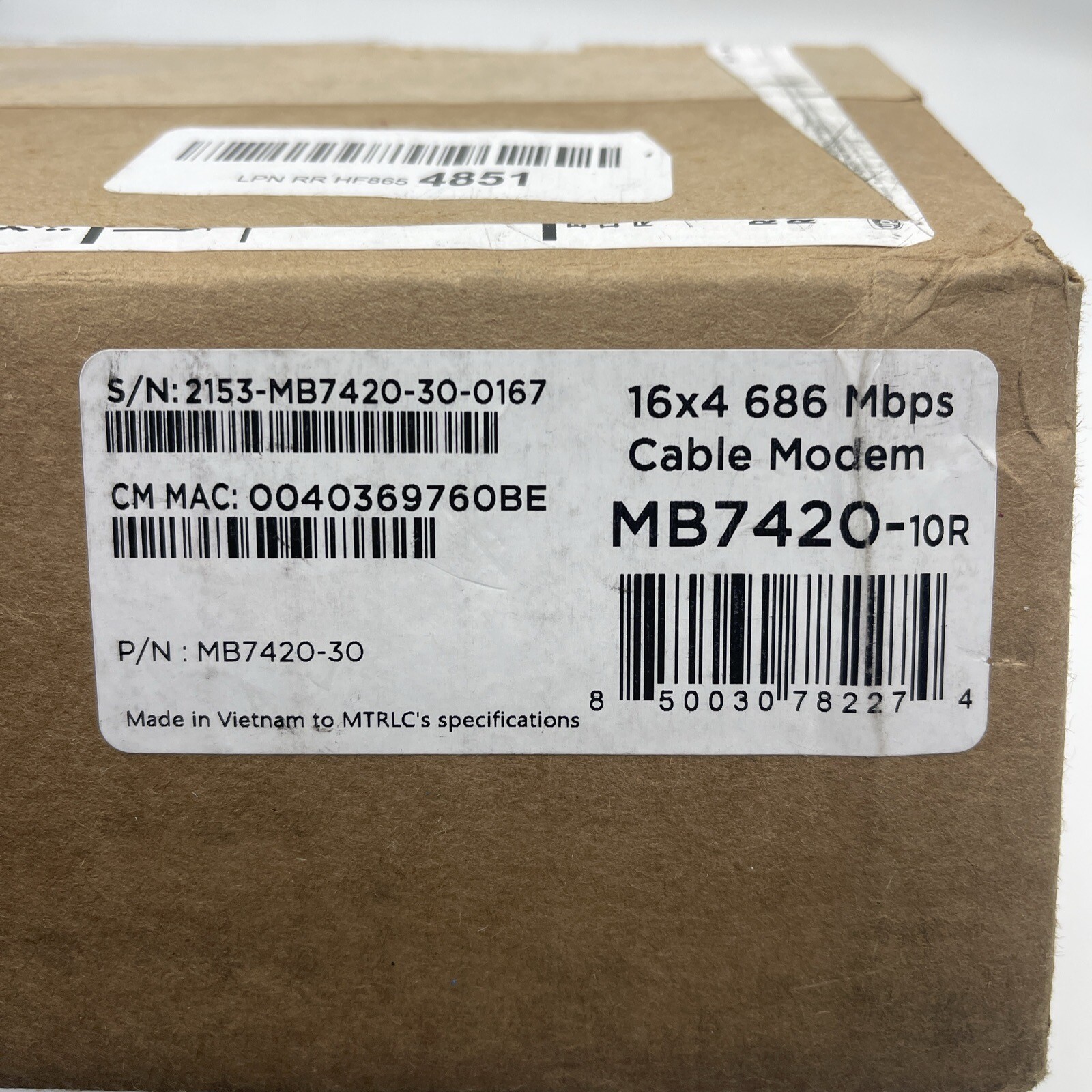 Cable Modem Model Mb7420 16×4 Docsis 3.0 Refurbished