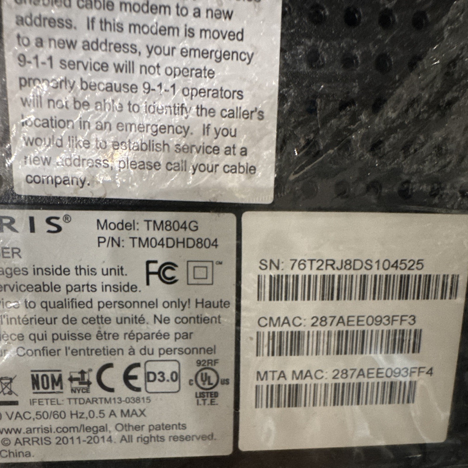 ARRIS TM804G TOUCHSTONE BLACK MODEM TM04DHD804 LOT OF 2 brand NEW