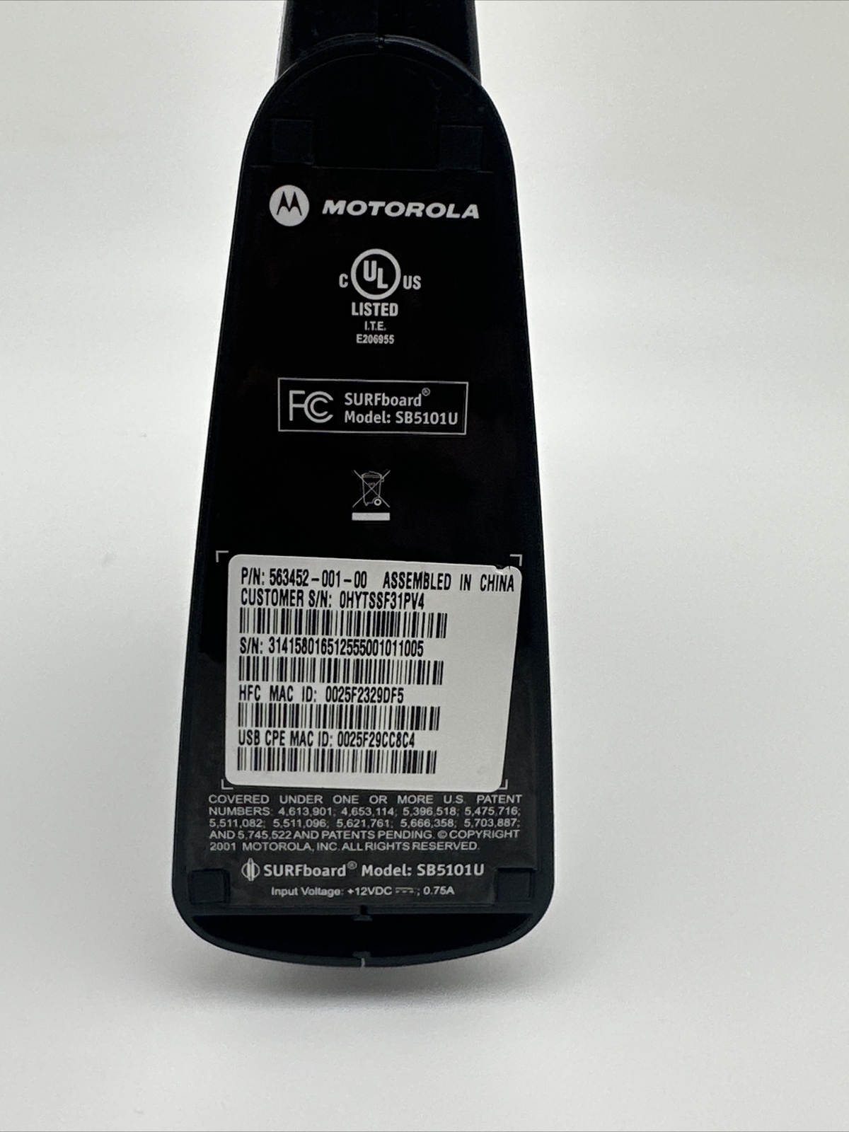 Motorola SURFboard SB5101U – Cable Modem, Input Voltage: + 12VDC ….8