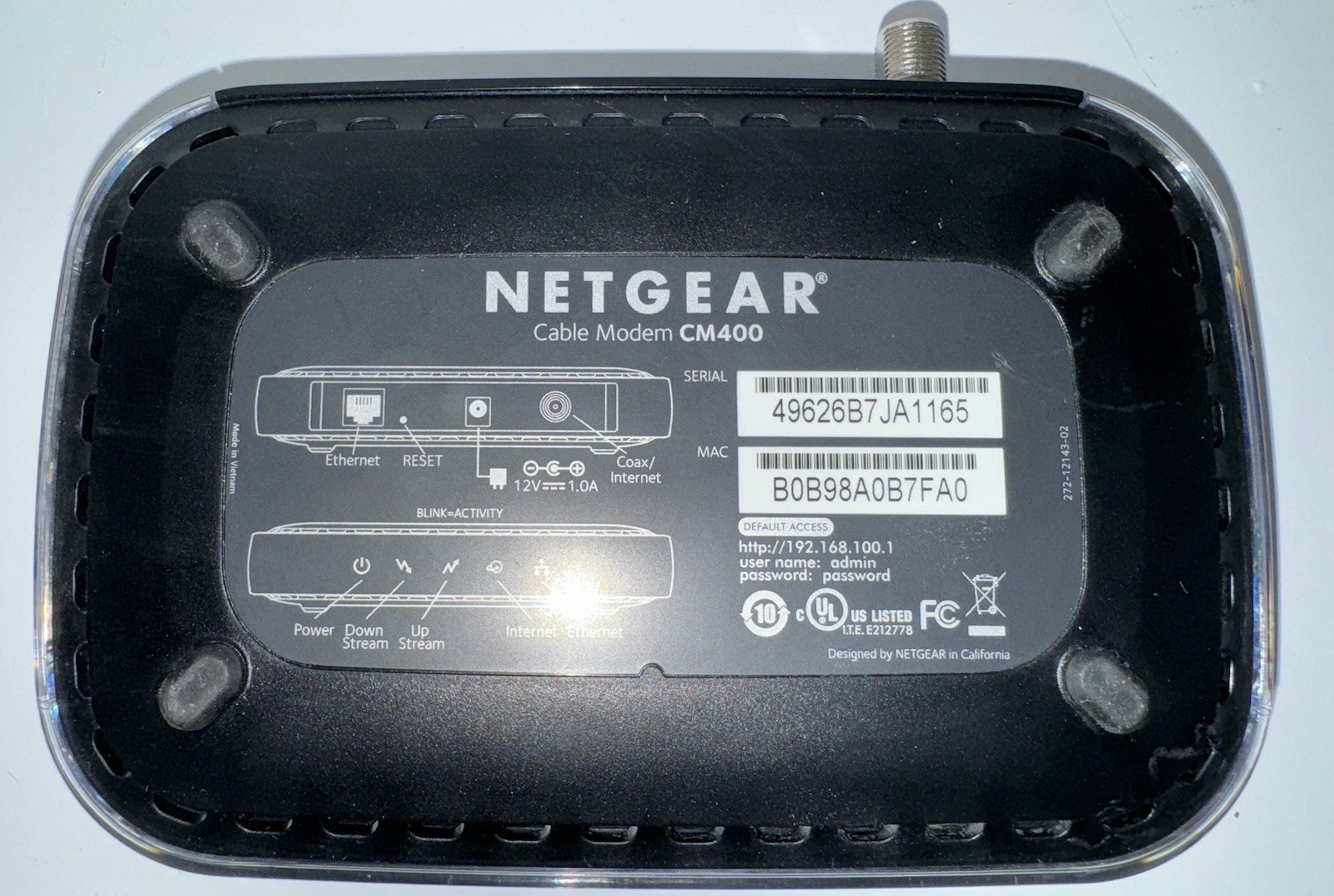 *NO CORDS* NETGEAR CM400 High Speed Cable Modem DOCSIS 3.0 | 340 Mbps