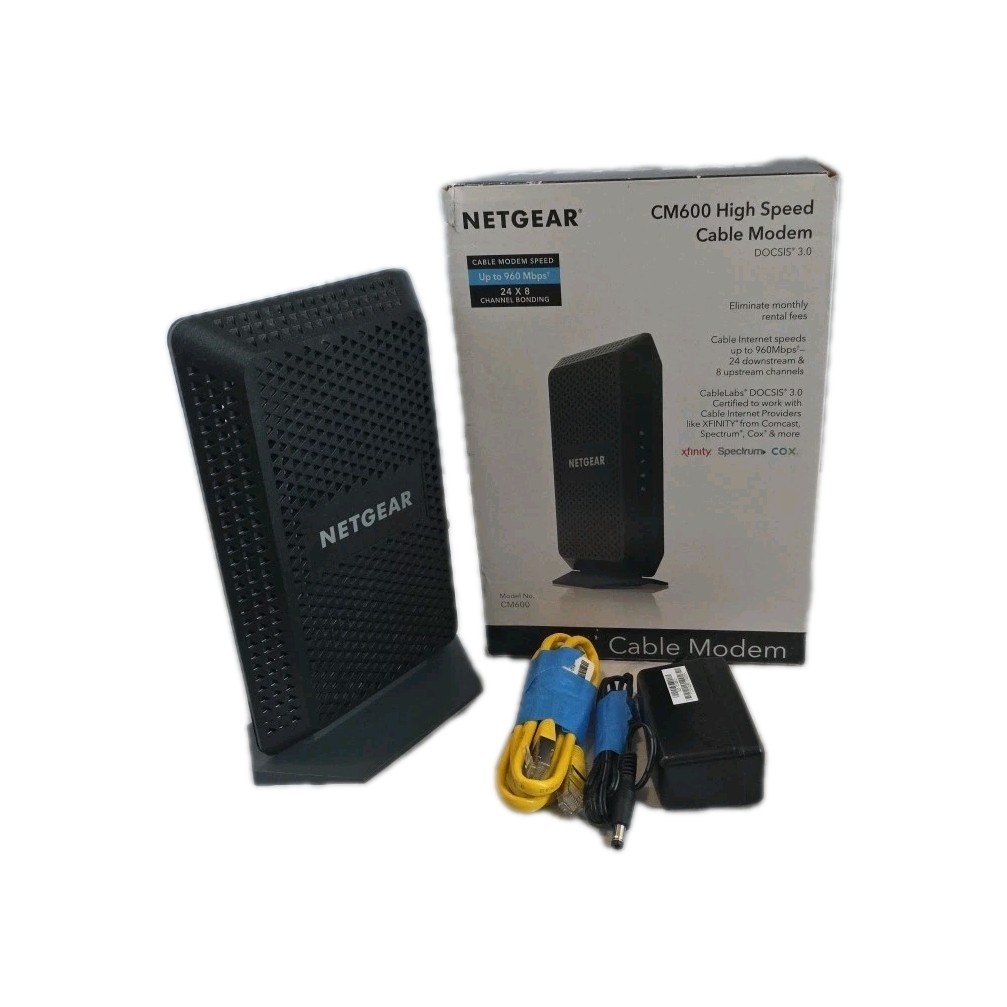 NETGEAR CM600 DOCSIS 3.0 Cable Modem – WORKING Adapter And Ethernet Cable Incl