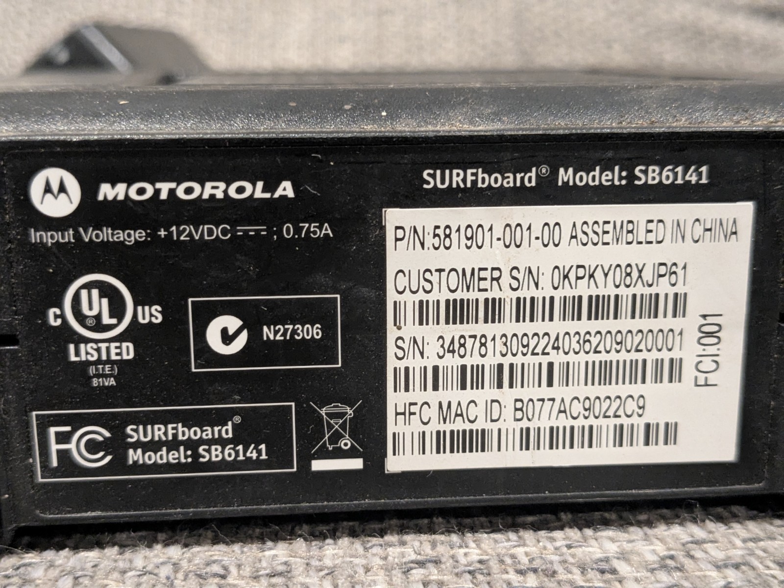Motorola Arris SURFboard Modem 400 Series SB6141 343 Mbps DOCSIS 3.0 Ethernet
