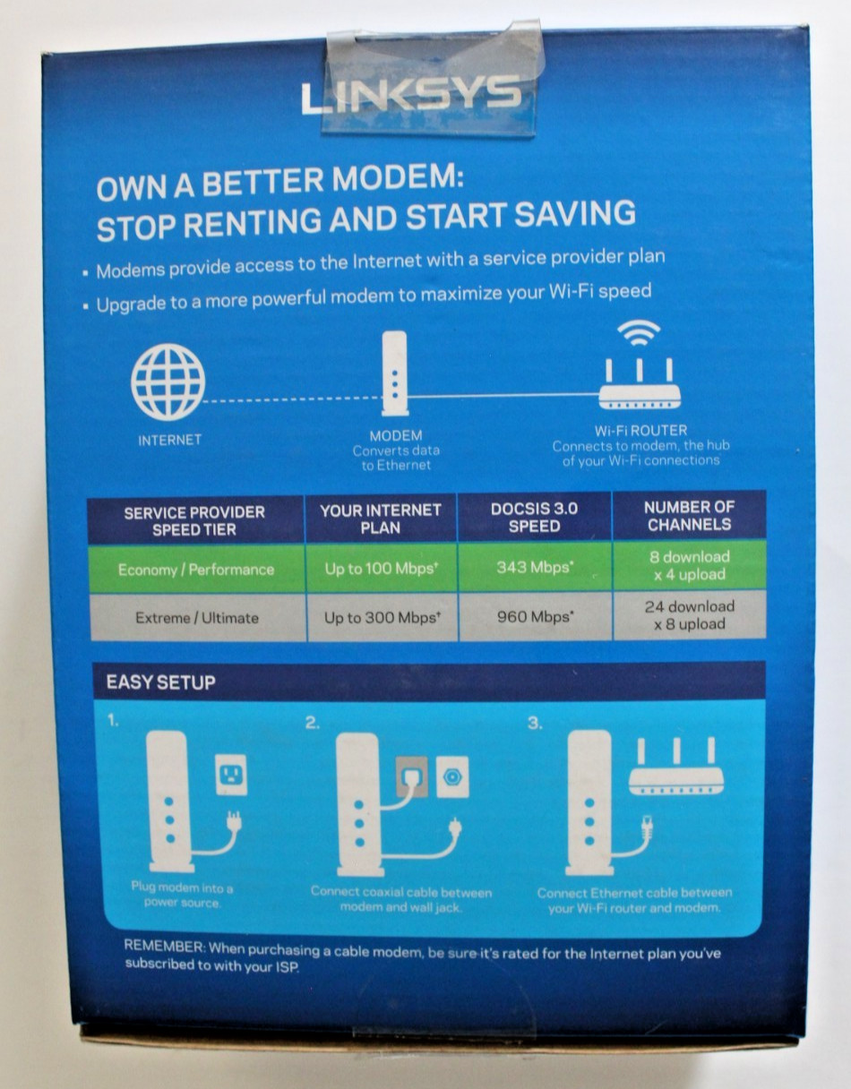 LINKSYS CM3008 8 x 4 Cable Modem DOCSIS 3.0, 343 Mbps – New