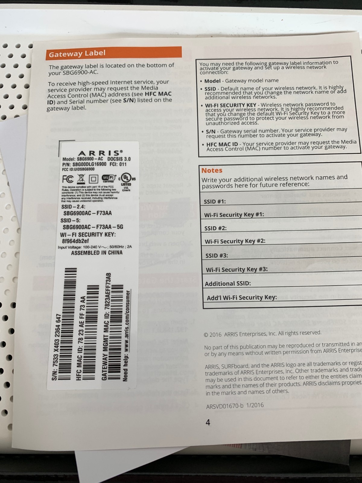 ARRIS SURFboard SBG6900-AC Cable Modem & Wi-Fi Router #AC1900
