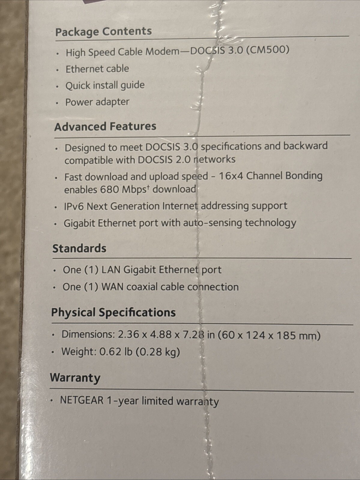 NETGEAR Cm500-1aznas 16×4 DOCSIS 3.0 Cable Modem Max Download Speeds of 680mbps