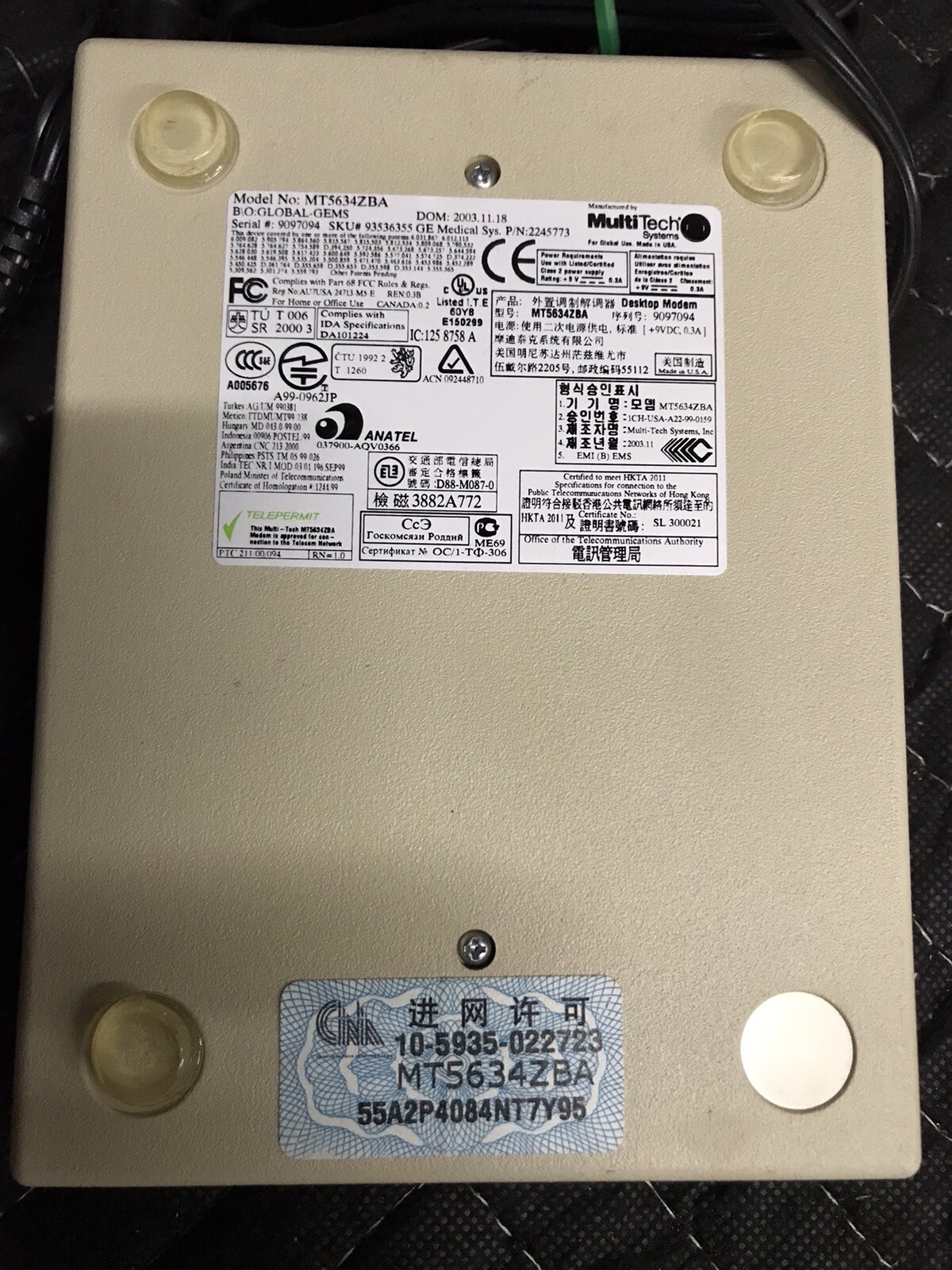 Multitech Systems MT5634ZBA 56Kbps Data/Fax USB Multi Modem