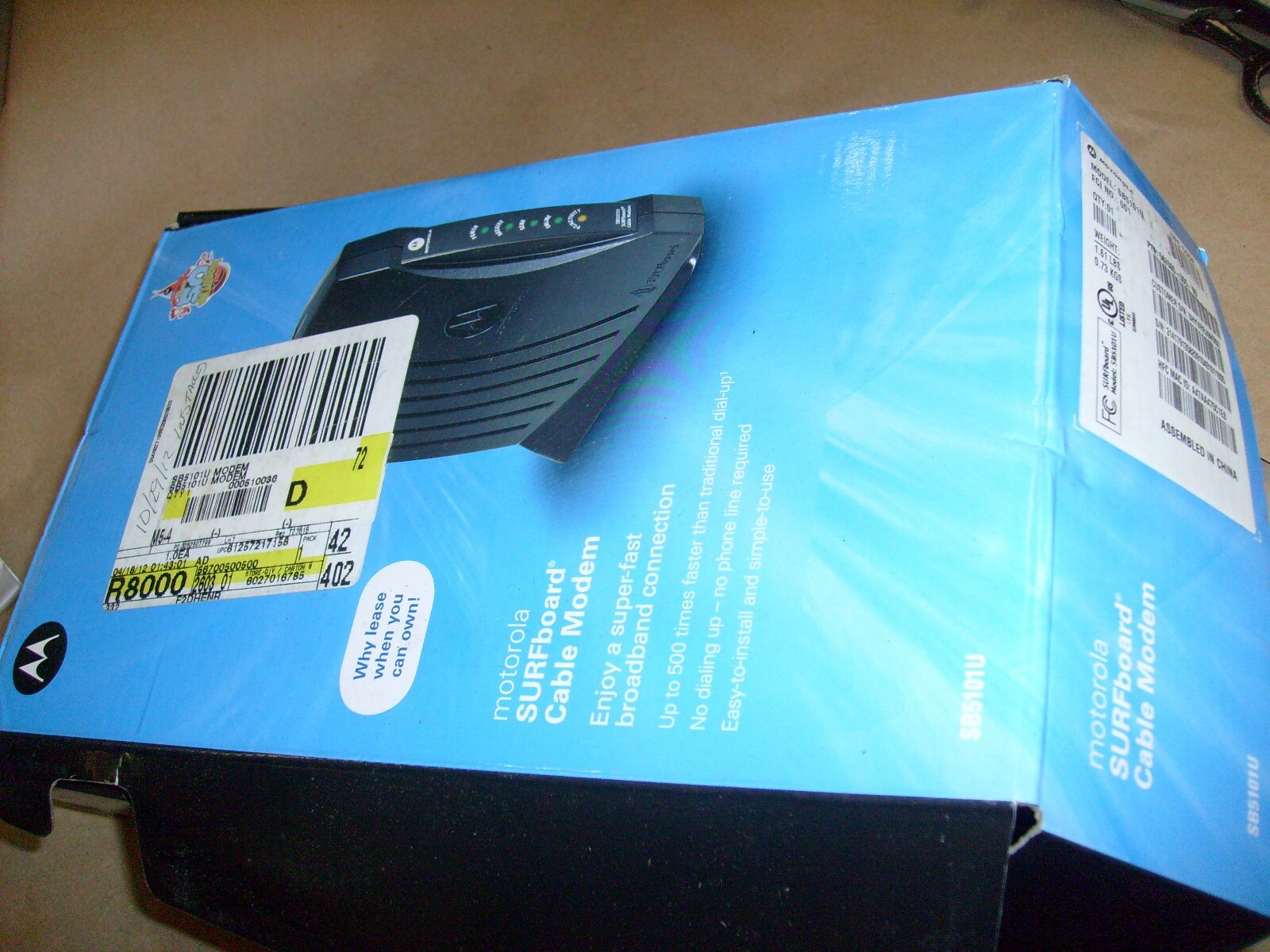 Motorola Surfboard SB5101U Cable Modem With PWR Cord , box, CD , directions
