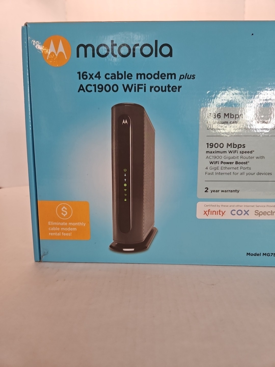 Motorola AC1900 Cable Gateway Modem Mesh Compatible Black Model MG7550