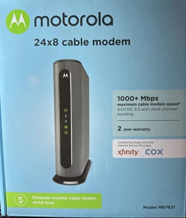 DOCSIS 3.0 Motorola MB7621 24×8 Cable Modem, Works With Cox And Xfinity Cable