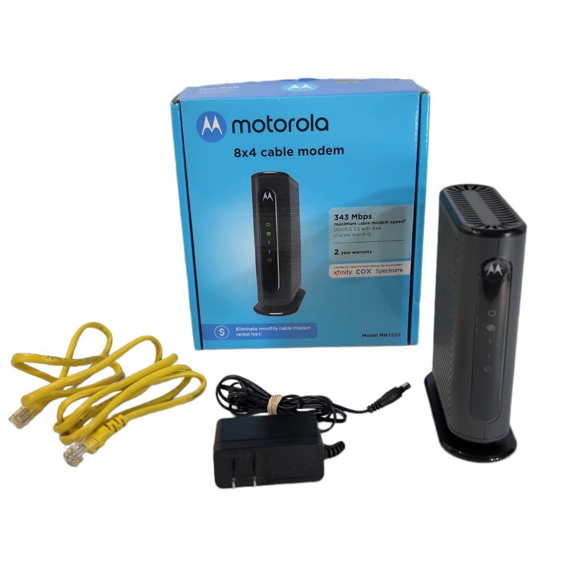 MOTOROLA 8×4 Cable Modem, Model MB7220, 343 Mbps DOCSIS 3.0
