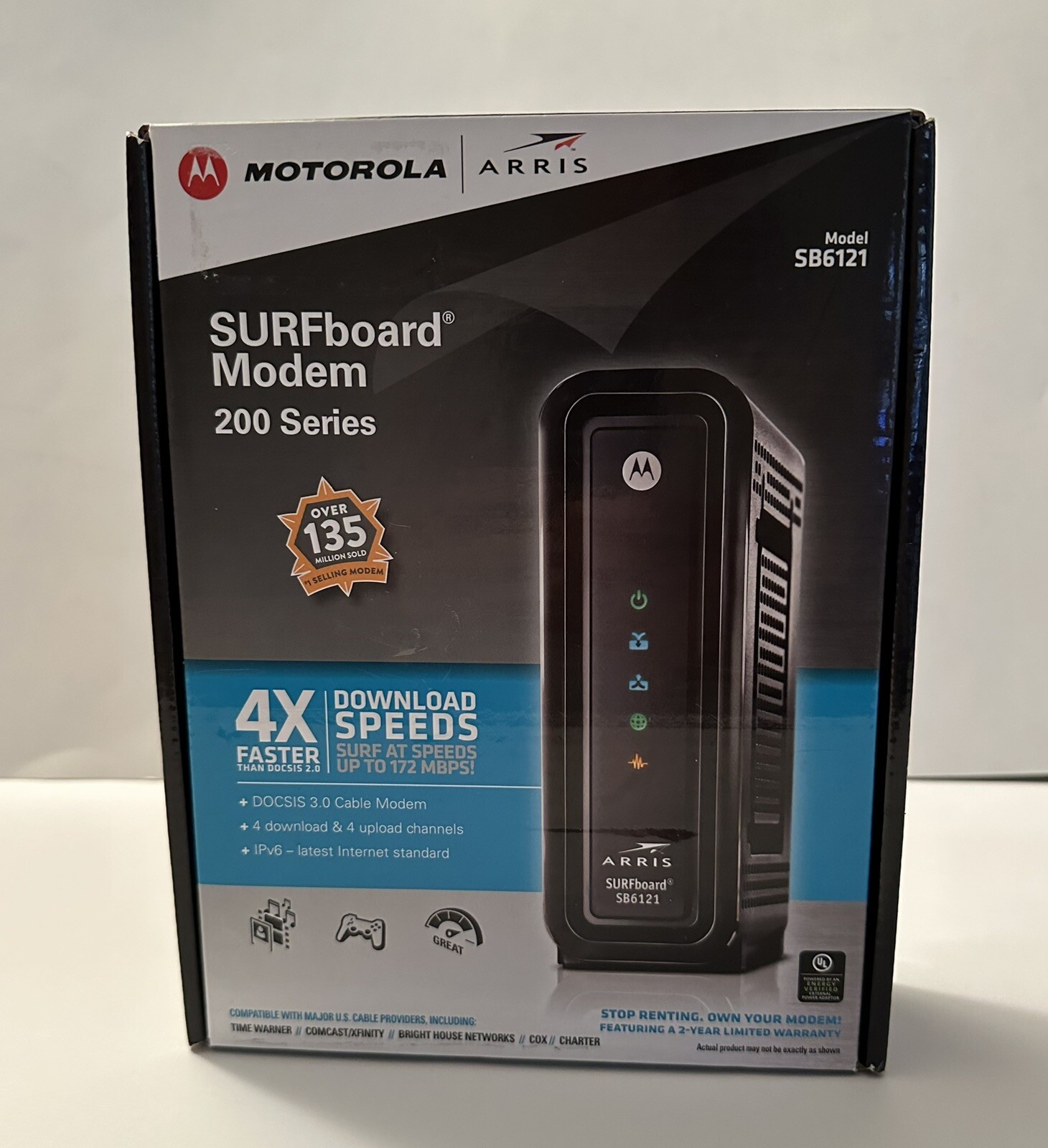 Motorola Arris Surfboard Cable Modem High Speed Internet SB6121 – Unit & Power
