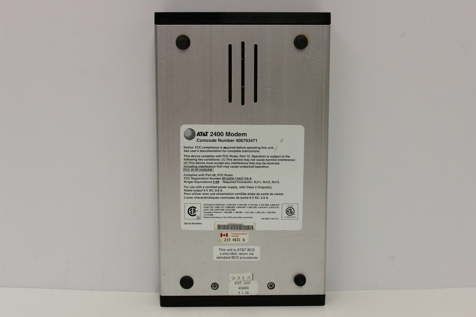 AT&T 40AAUS 2400 EXTERNAL MODEM CAMCODE 406793471 WITH AC ADAPTER