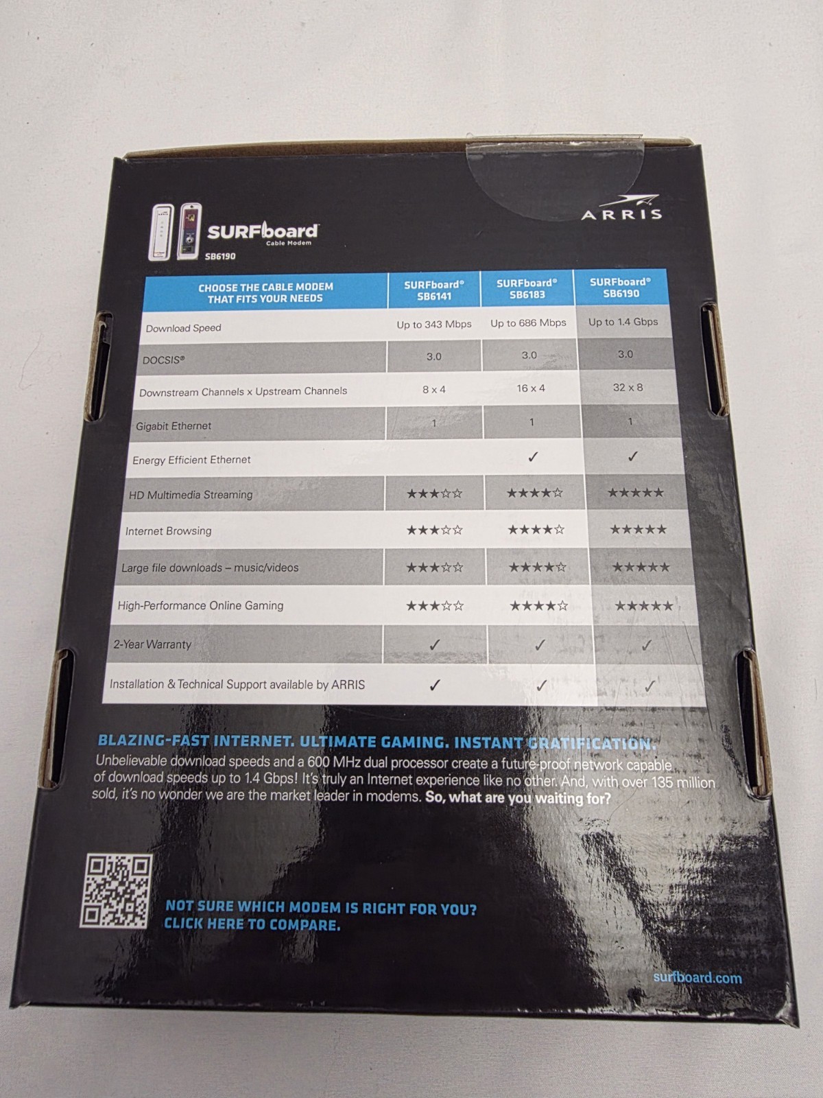 Arris Surfboard Sb6190 DOCSIS 3.0 Cable Modem 32×8 Up To 1.4 GBPS