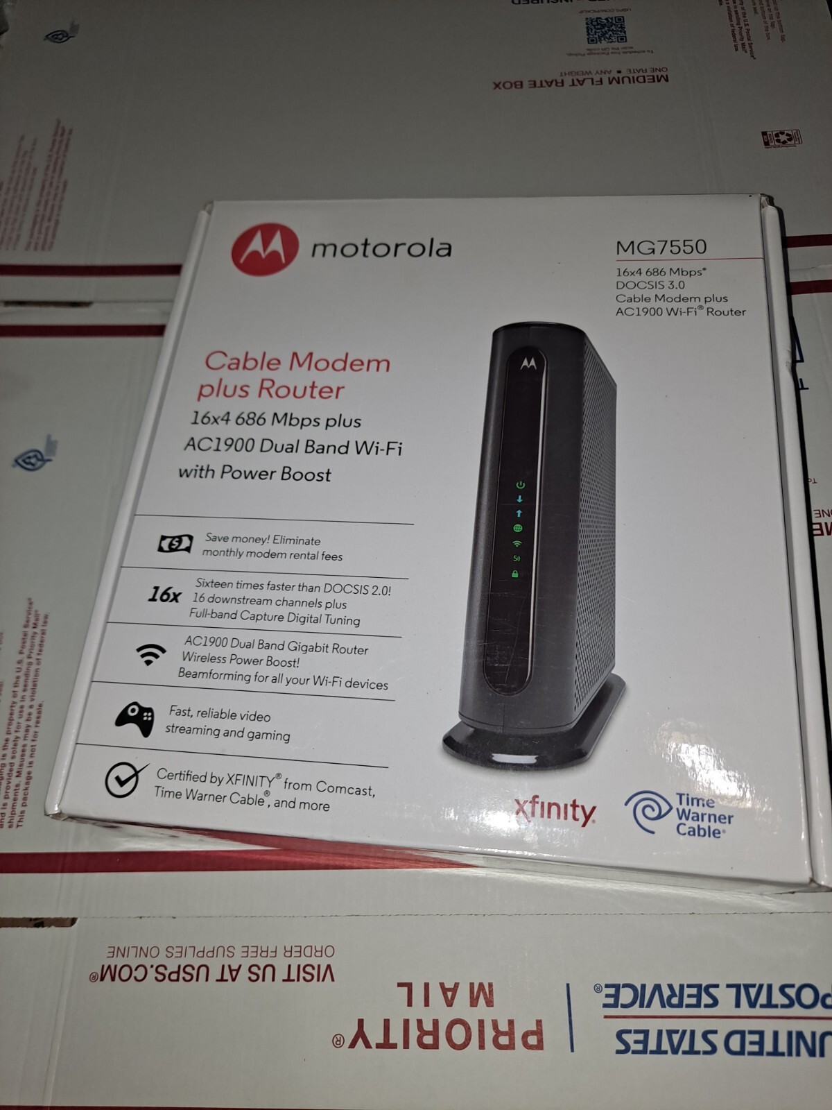 Motorola MG7550 16×4 High Speed ​​Cable Modem plus AC1900 WiFi Router 5G used
