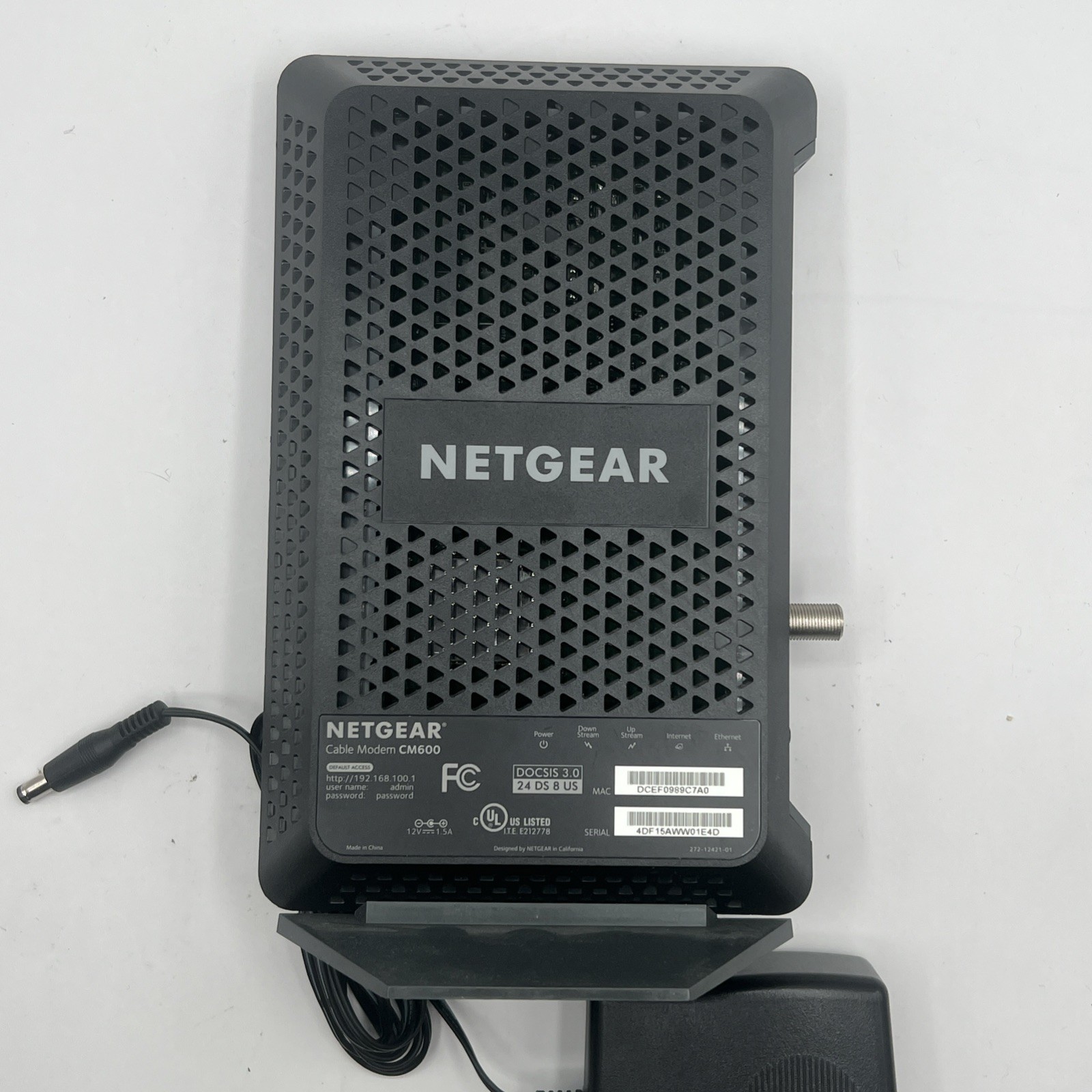 NETGEAR CM600 Cable Modem 960Mbps DOCSIS 3.0 with Power Supply – Qwik Ship!