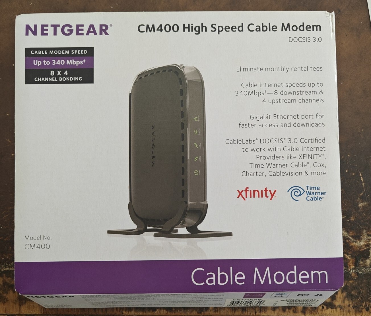 Netgear DOCSIS 3.0 (CM400-100NAS) 340 Mbps 8 x 4 Channel Bonding