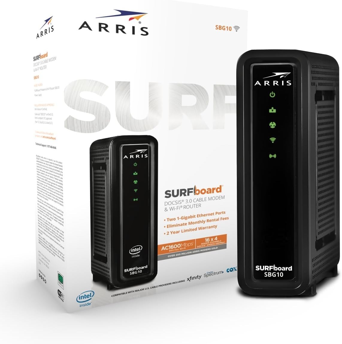 Arris SBG10 Cable Modem Router Combo Black DOCSIS 3.0 4 Ethernet Ports 400 Mbps