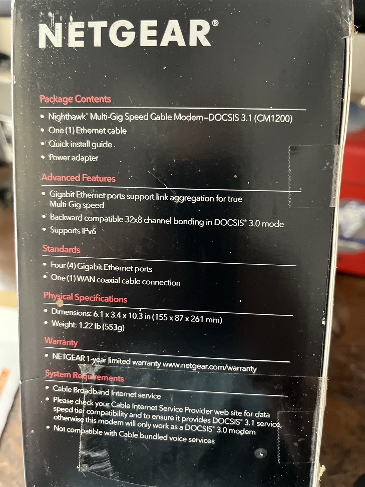 NETGEAR Nighthawk CM1200-100NAS DOCSIS 3.1 Cable Modem