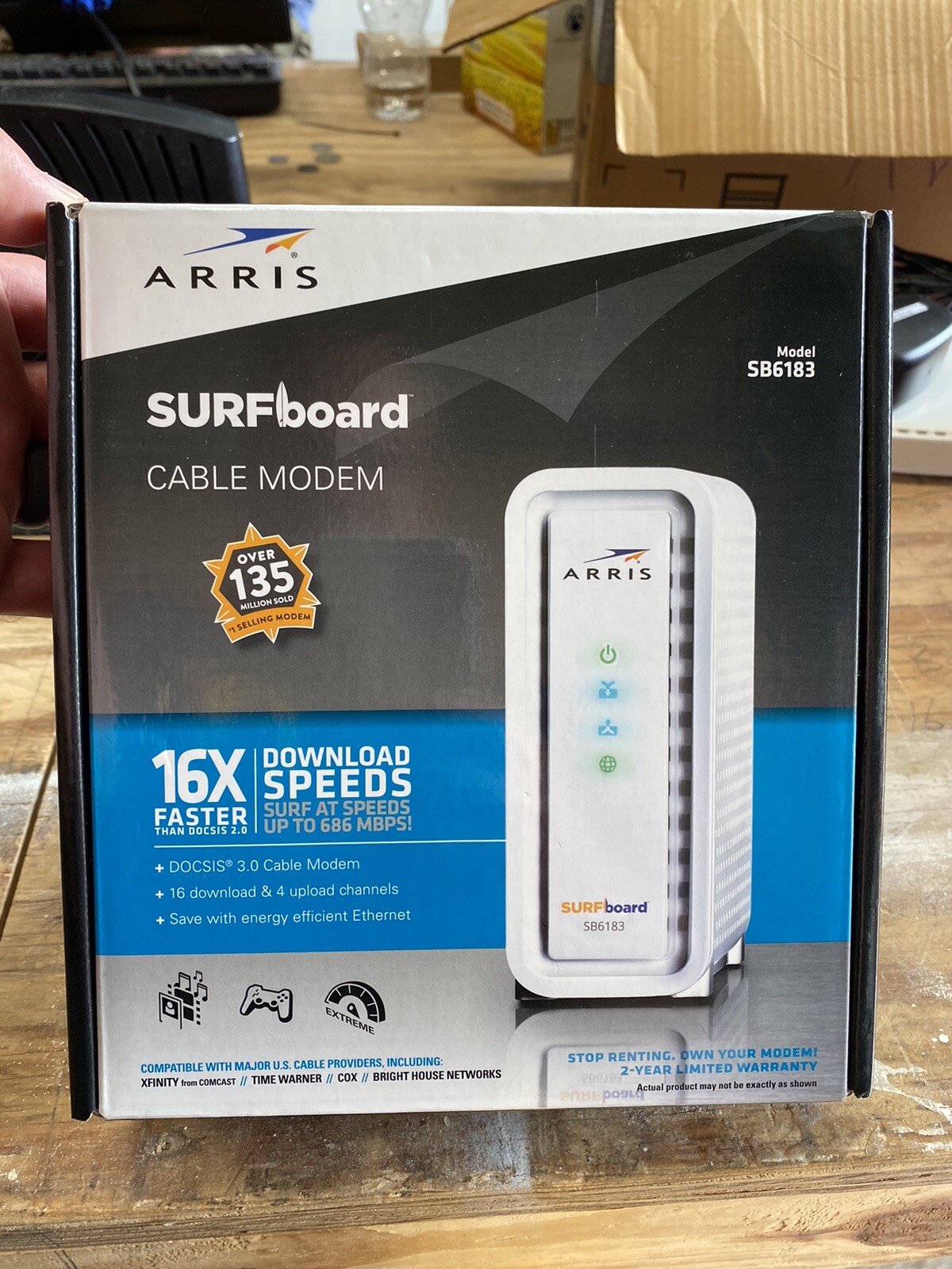 ARRIS SB6183 686 Mbps Cable Modem, White – 59243200300 New in opened box