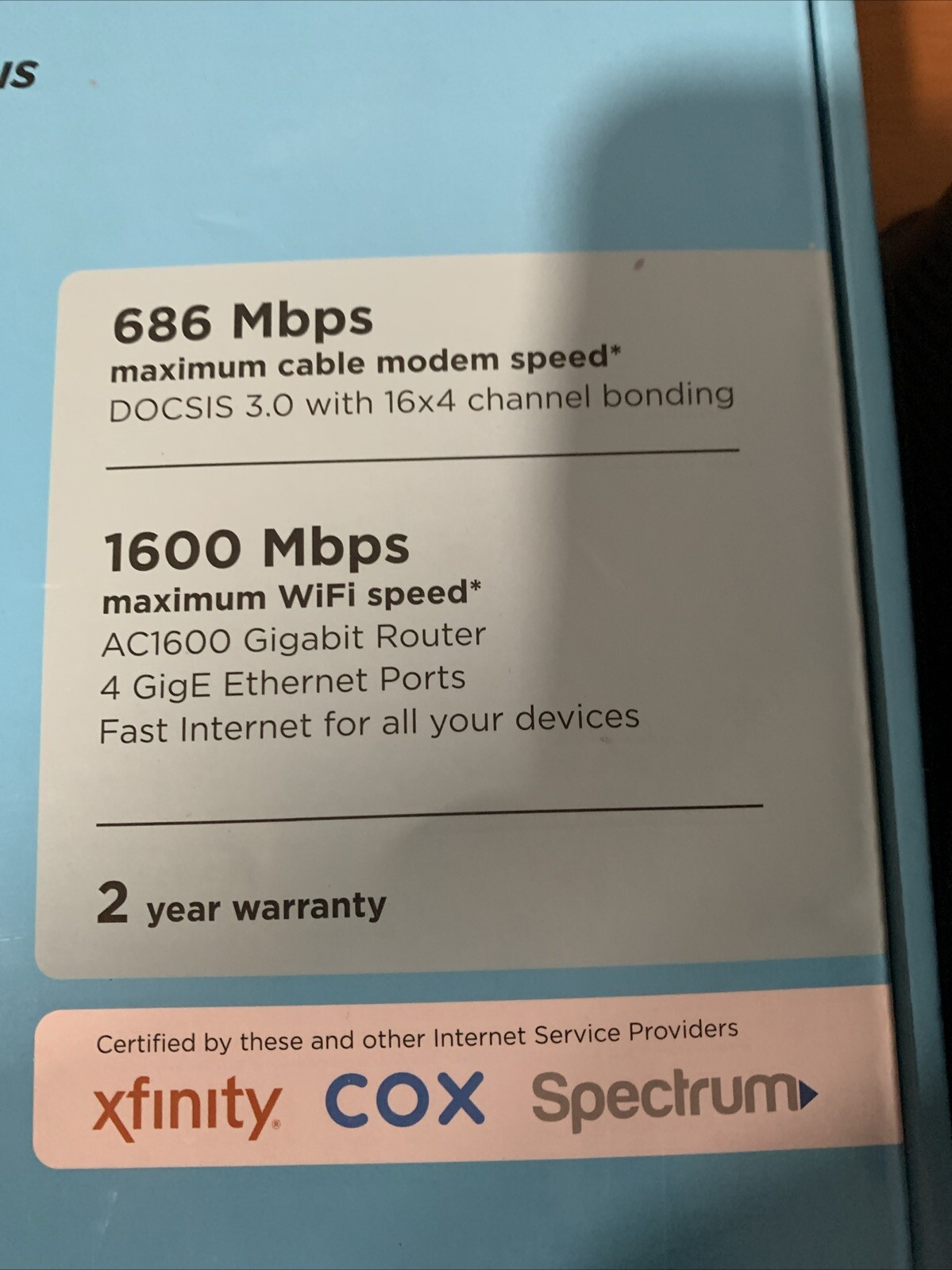 Motorola MG7540 (16×4) Cable Modem + AC1600 Dual Band Wi-Fi Router Used