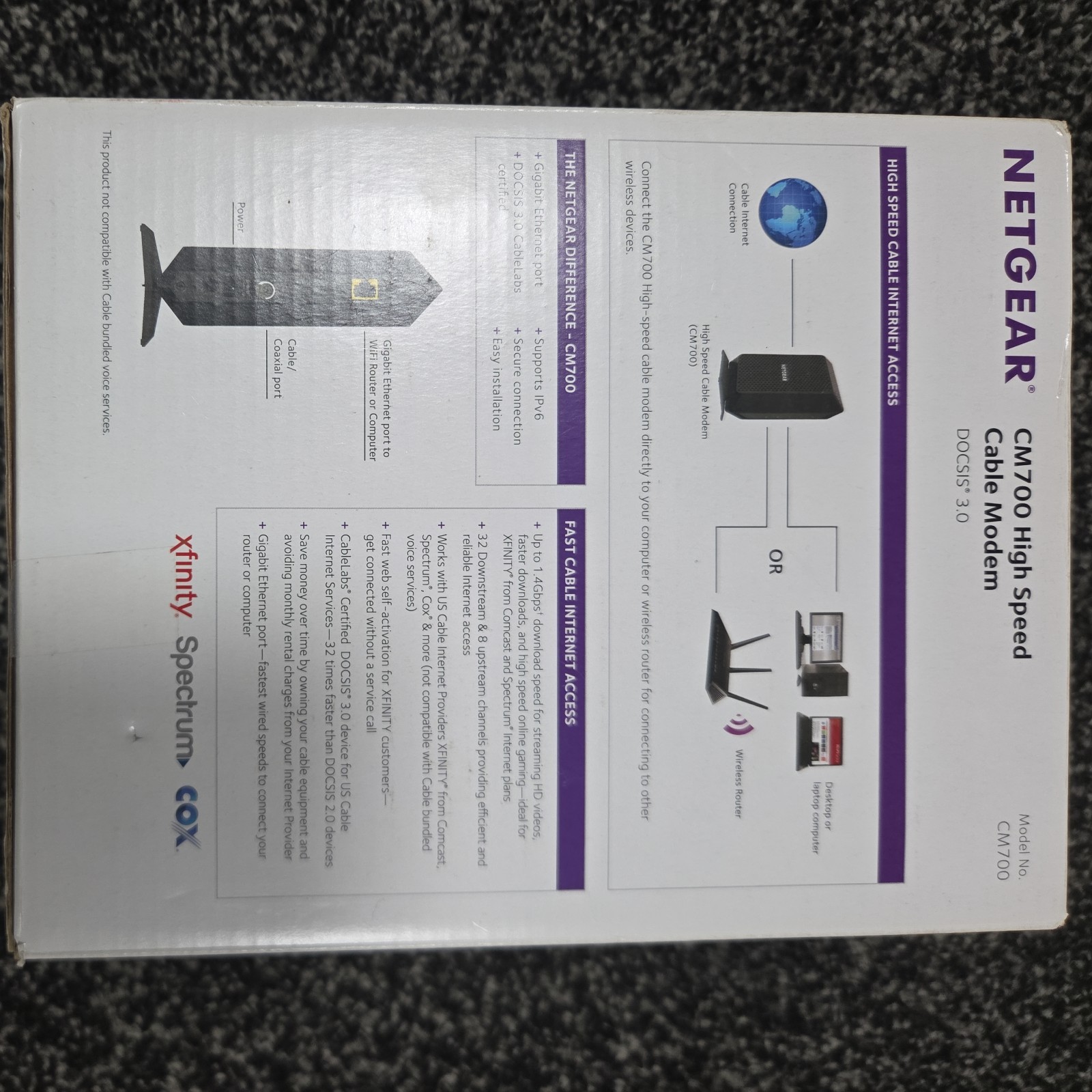 NETGEAR CM700-1AZNAS DOCSIS 3.0 Cable Modem 32×8 Channels New Open Box
