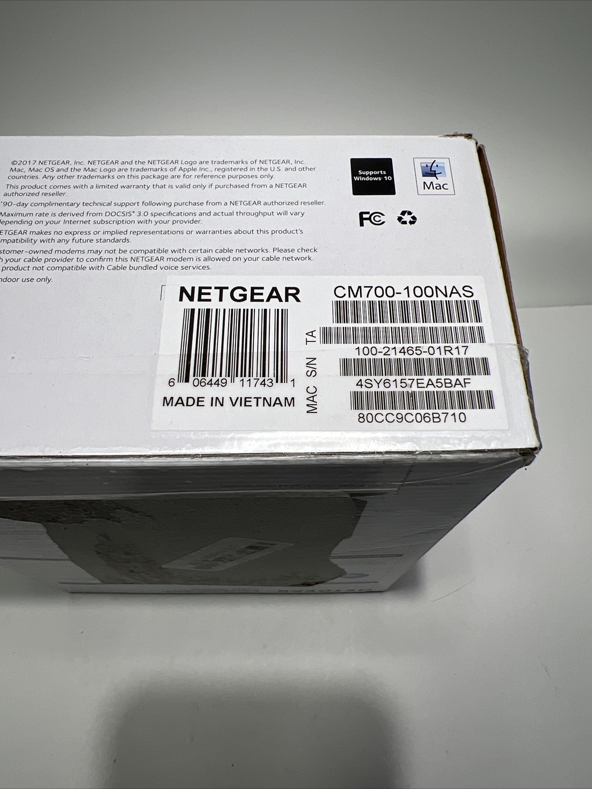 NETGEAR CM700-100NAS High Speed Cable Modem 1.4Gbps DOCSIS 3.0