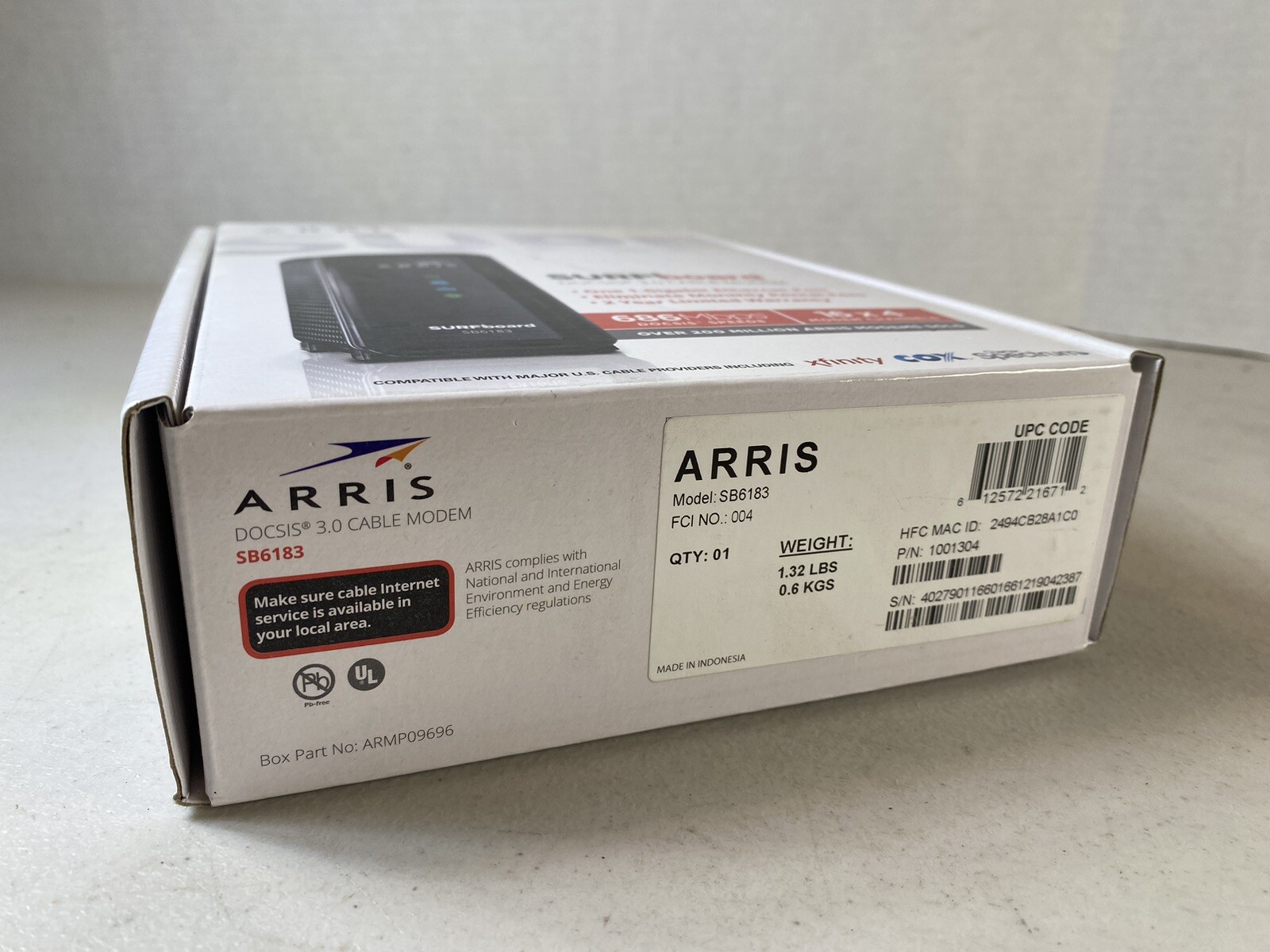 NEW- ARRIS Surfboard DOCSIS 3.0 Cable Modem Approved on Xfinity Comcast 9B52