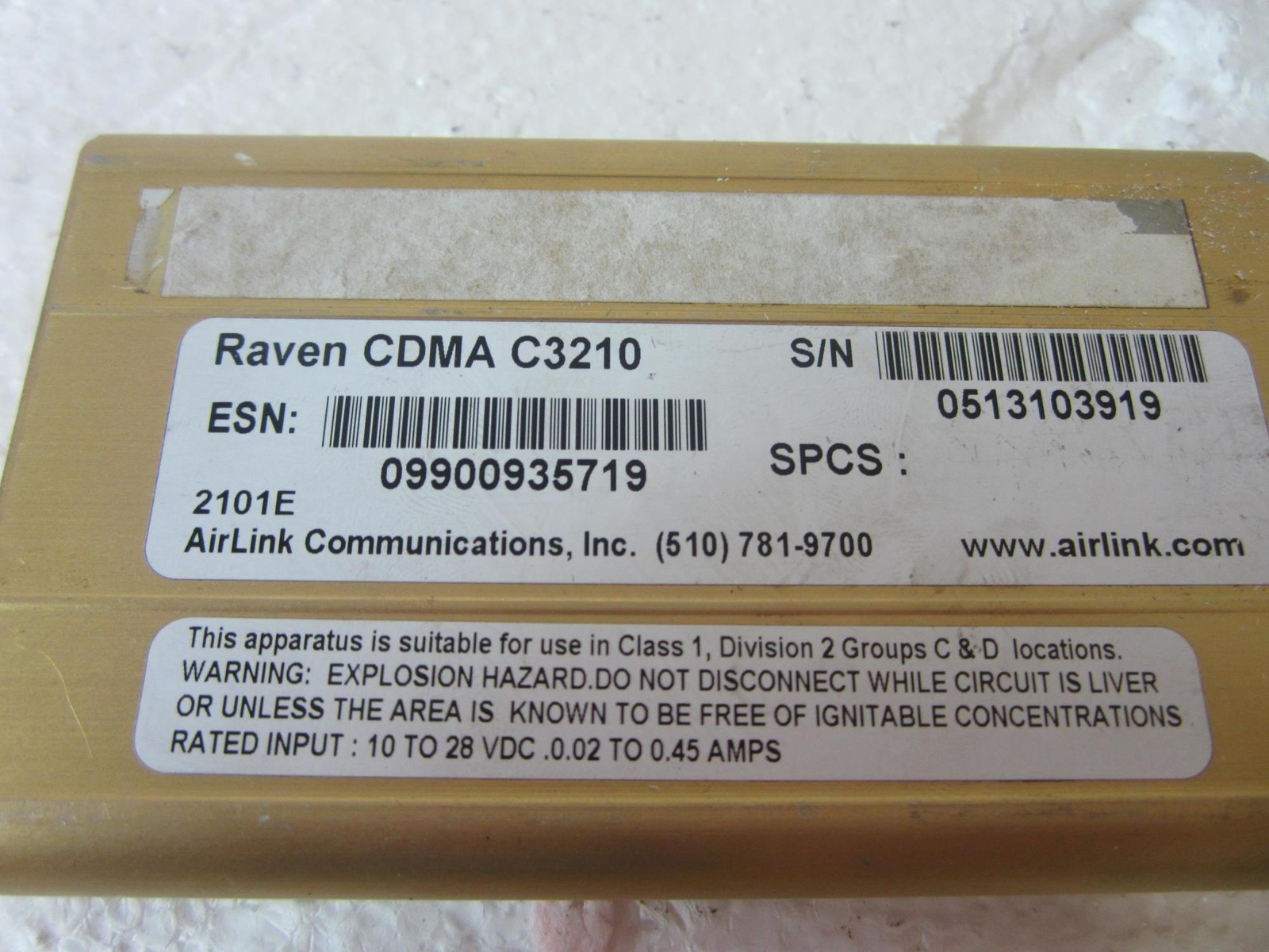 AIRLINK COMMUNICATIONS C3210 SPRINT RAVEN 100 CDMA CELLULAR MODEM