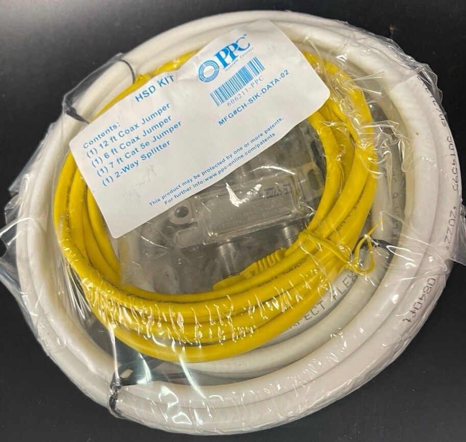 Spectrum HSD Kit By PPC 12′ & 6′ Coax Jumpers, 7′ Cat 5e, 2-Way Splitter