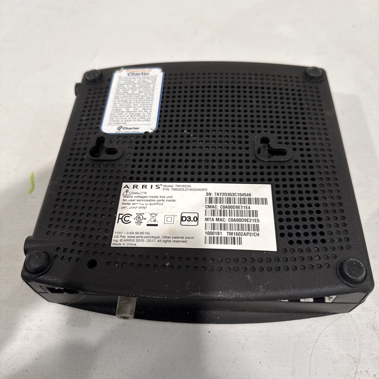 Arris TM1602A DOCSIS 3.0 Telephony Cable Modem