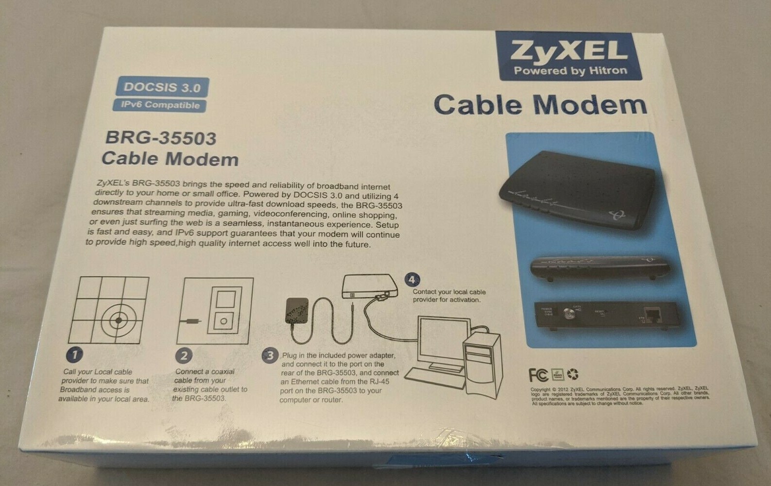 ZyXEL BRG-35503 Cable Modem, DOCSIS 3.0, IPv4 & IPv6 compatible – New & Sealed