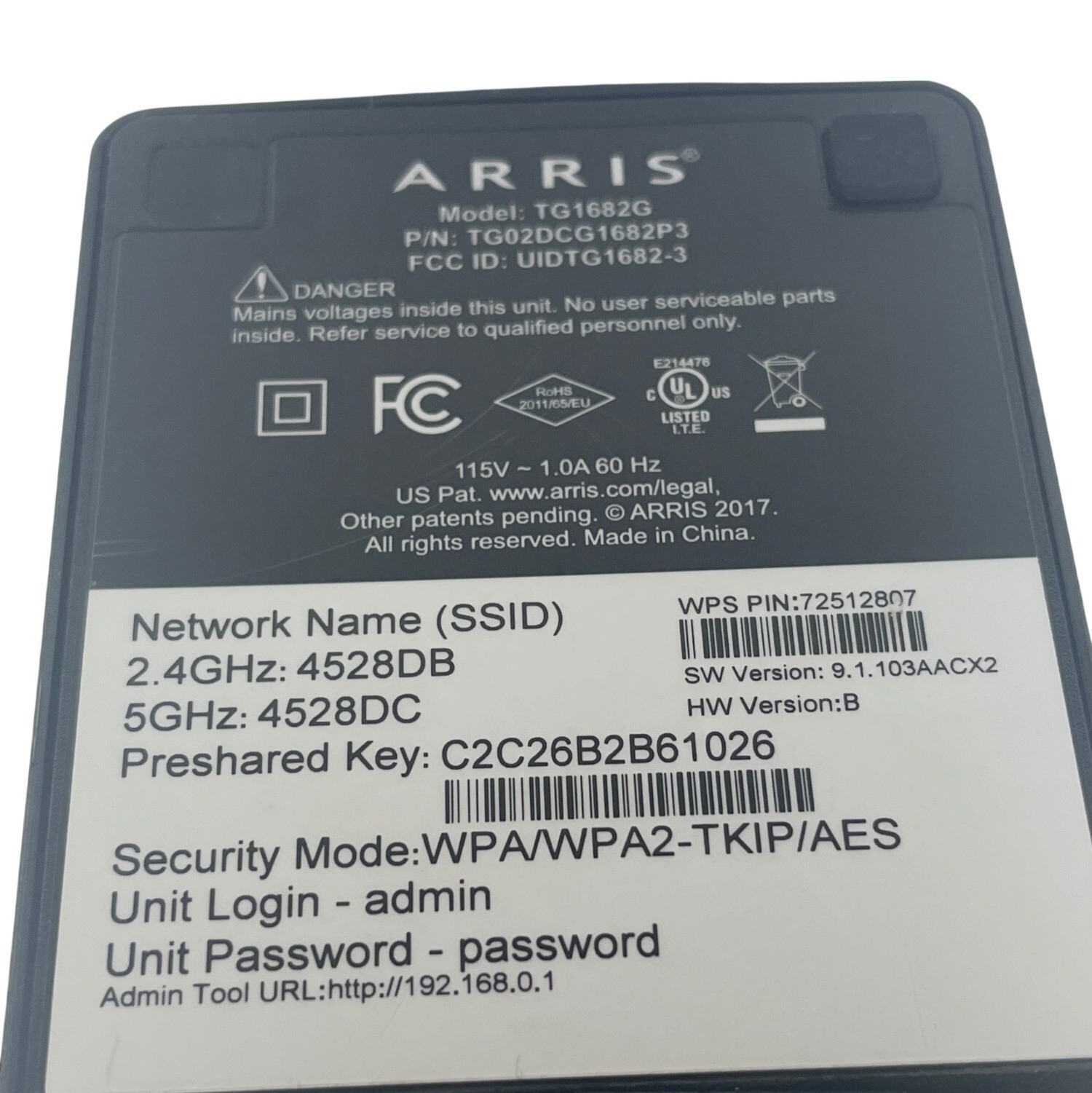 Arris TG1682G Panoramic WiFi Modem Router Dual-Band 2.4GHz/5GHz Black C58