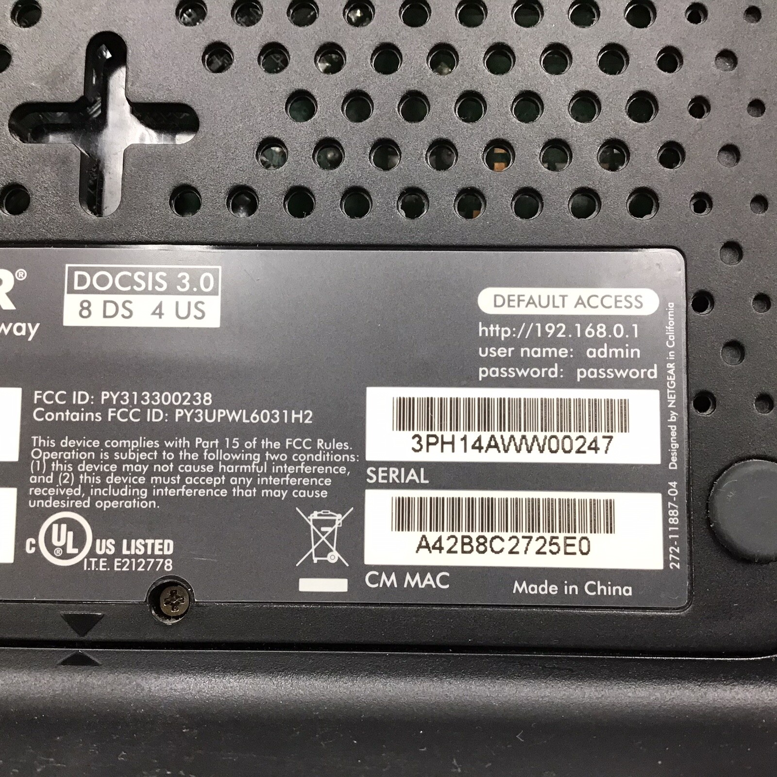 Netgear DOCSIS 3.0 WiFi Modem Router Combo USB N450 CG3000Dv2 Wireless Tested