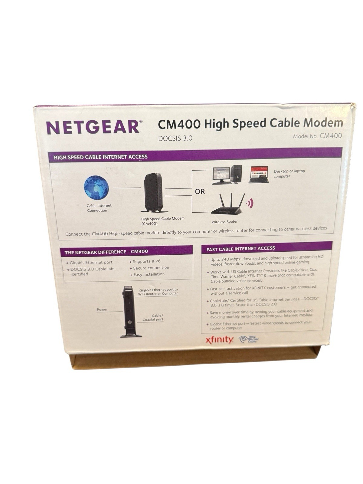 NIB NEW SEALED NETGEAR CM400-100NAS DOCSIS 3.0 High Sp Cable Modem COX SPECTRUM