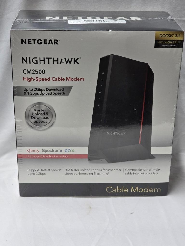 Netgear CM2500-1AZNAS Nighthawk Mid/High-Split 32 x 8 DOCSIS 3.1 Cable Modem