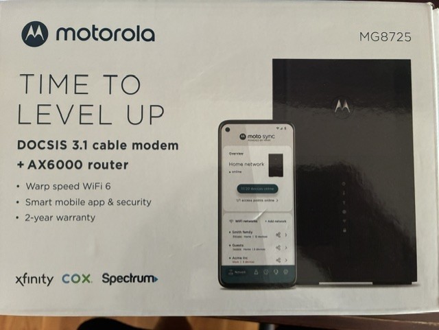 Motorola MG8725 WiFi 6 Router + Multi-Gig Cable Modem | 2-in-1 Device | Approved