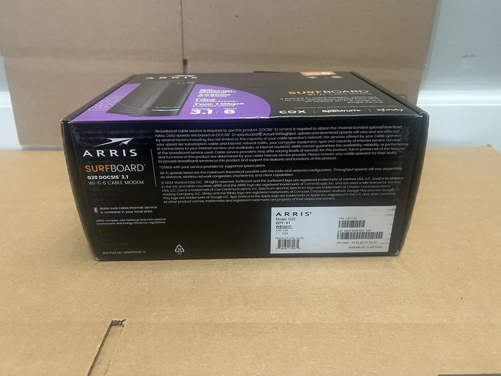 NEW (Open Box) ARRIS G20 DOCSIS 3.1 Cable Modem & AX3000 WiFi 6 Router FAST SHIP