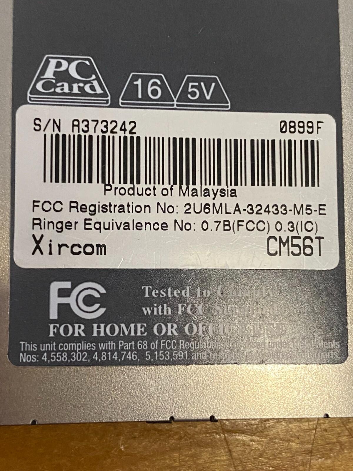 Xircom Credit Card Modem 56T, CM56T
