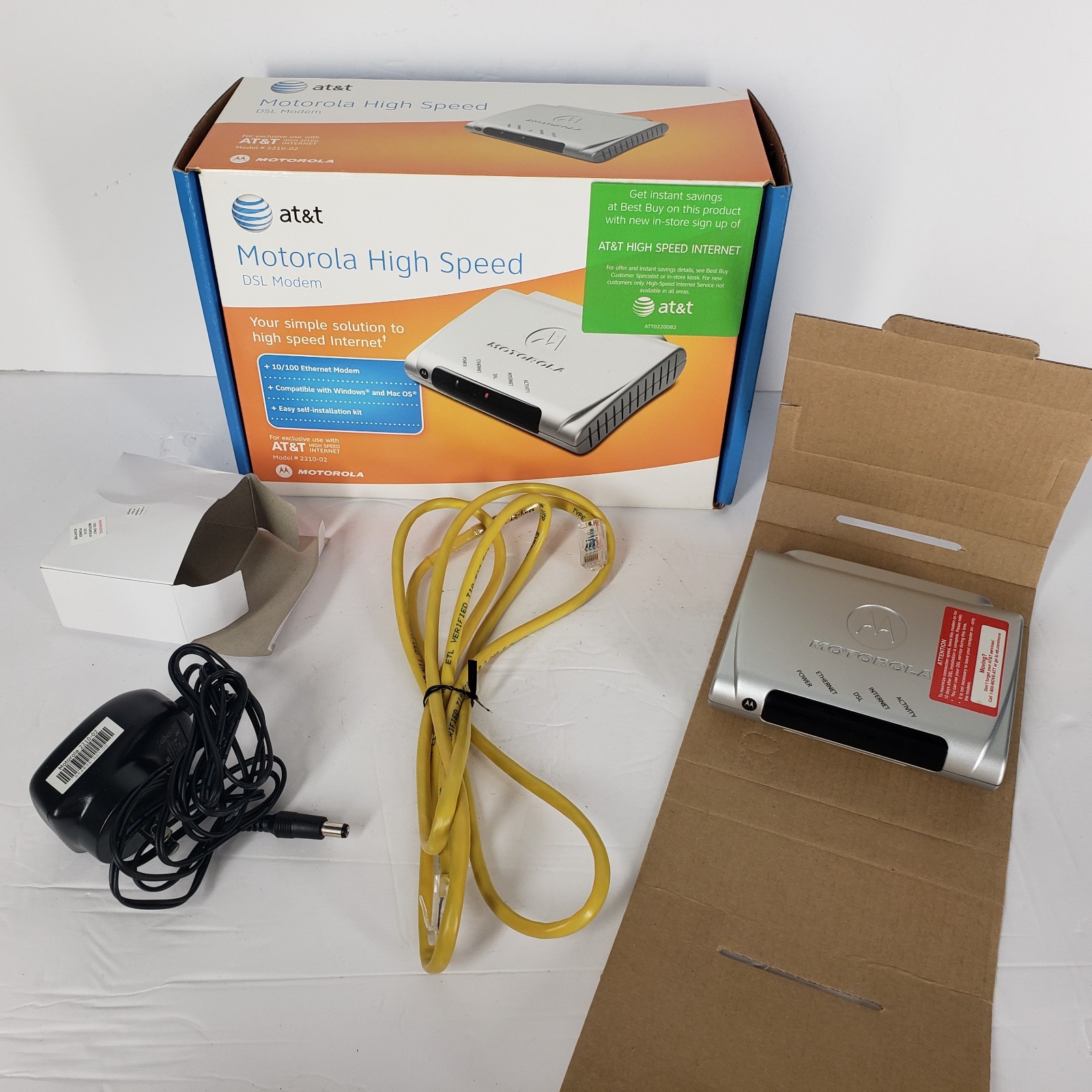 NEW Motorola 2210-02-1022 High Speed Internet DSL Modem w/ Power Supply AT&T