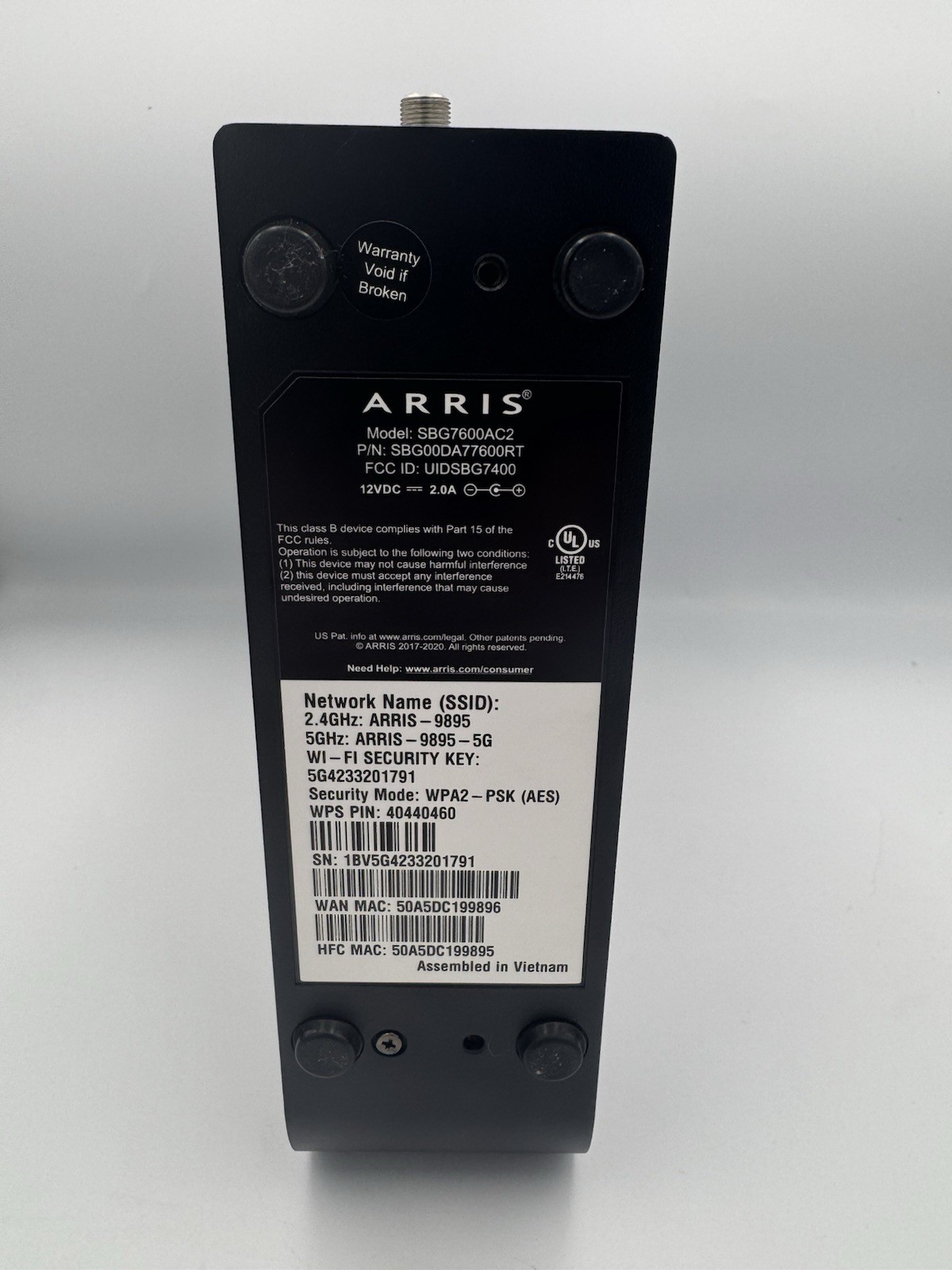 ARRIS SURFboard SBG7600AC2 DOCSIS 3.0 Cable Modem & AC2350 Wi-Fi Router – READ