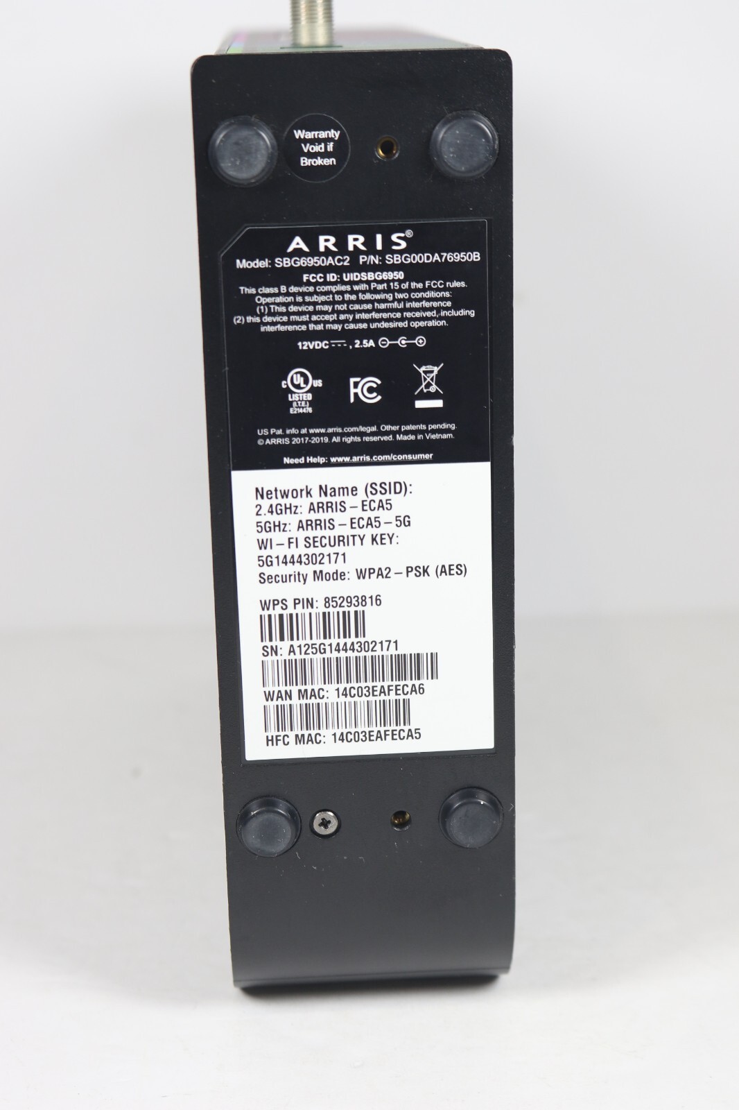 ARRIS SBG6950AC2 Cable Modem & Wi-fi Router 1900Mbps No Power Cord Turns on