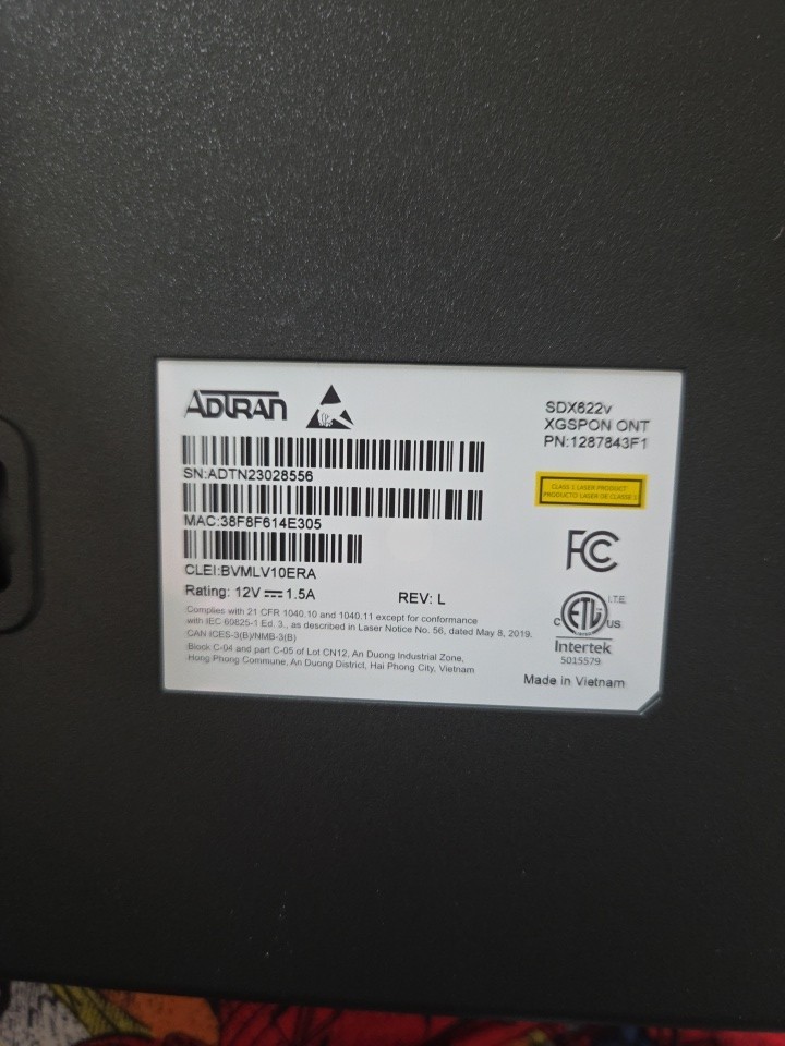 Adtran SDX622v XGS-PON ONT Fiber Optic Modem | 10G / 1GE Ports