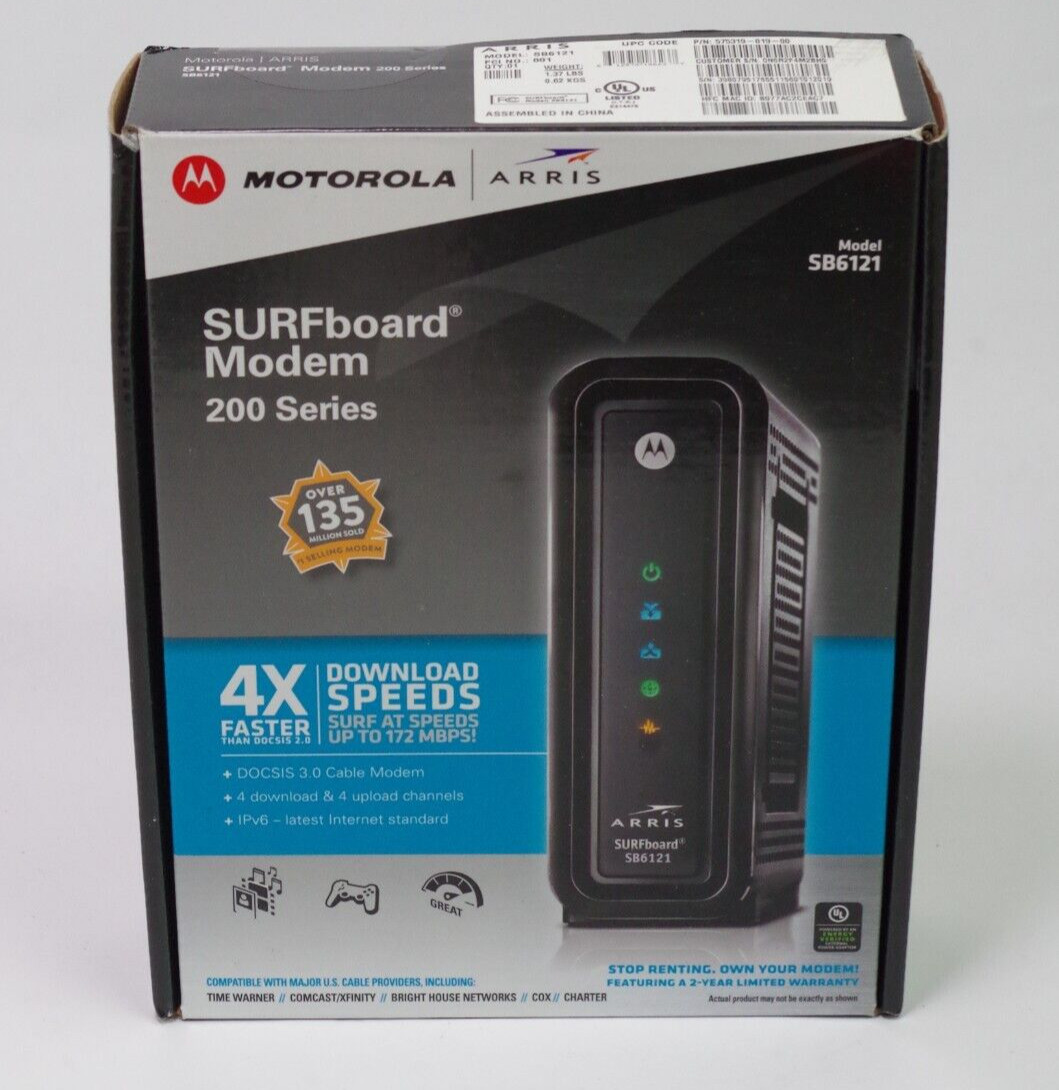 Motorola SB6121 SURFboard DOCSIS 3.0 Cable Modem Router New