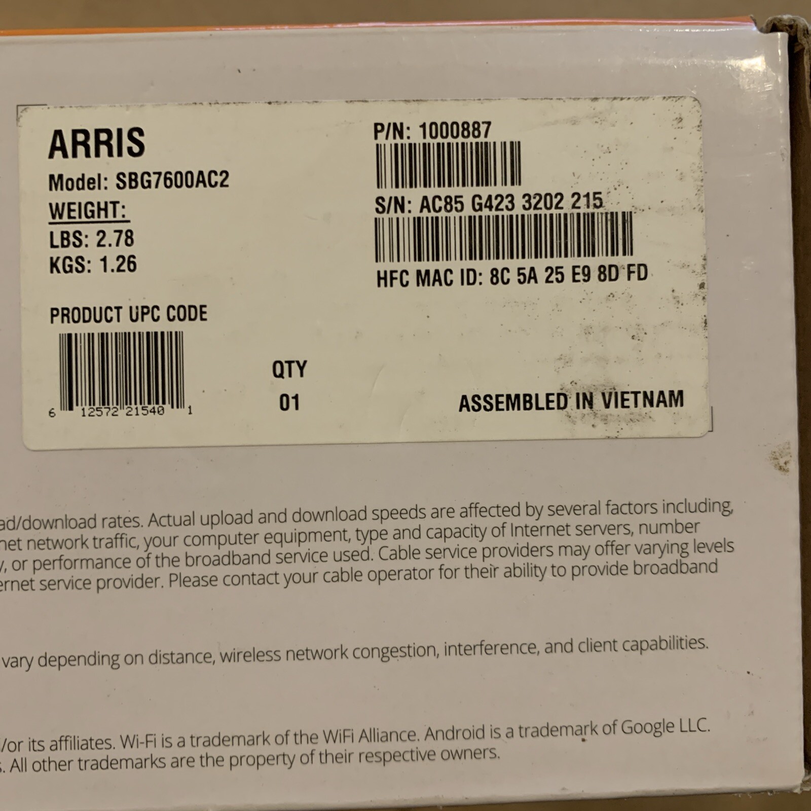 ARRIS AC2350 SURFboard Dual-band DOCSIS 3.0 Cable Modem – Black SBG7600AC2 32×8