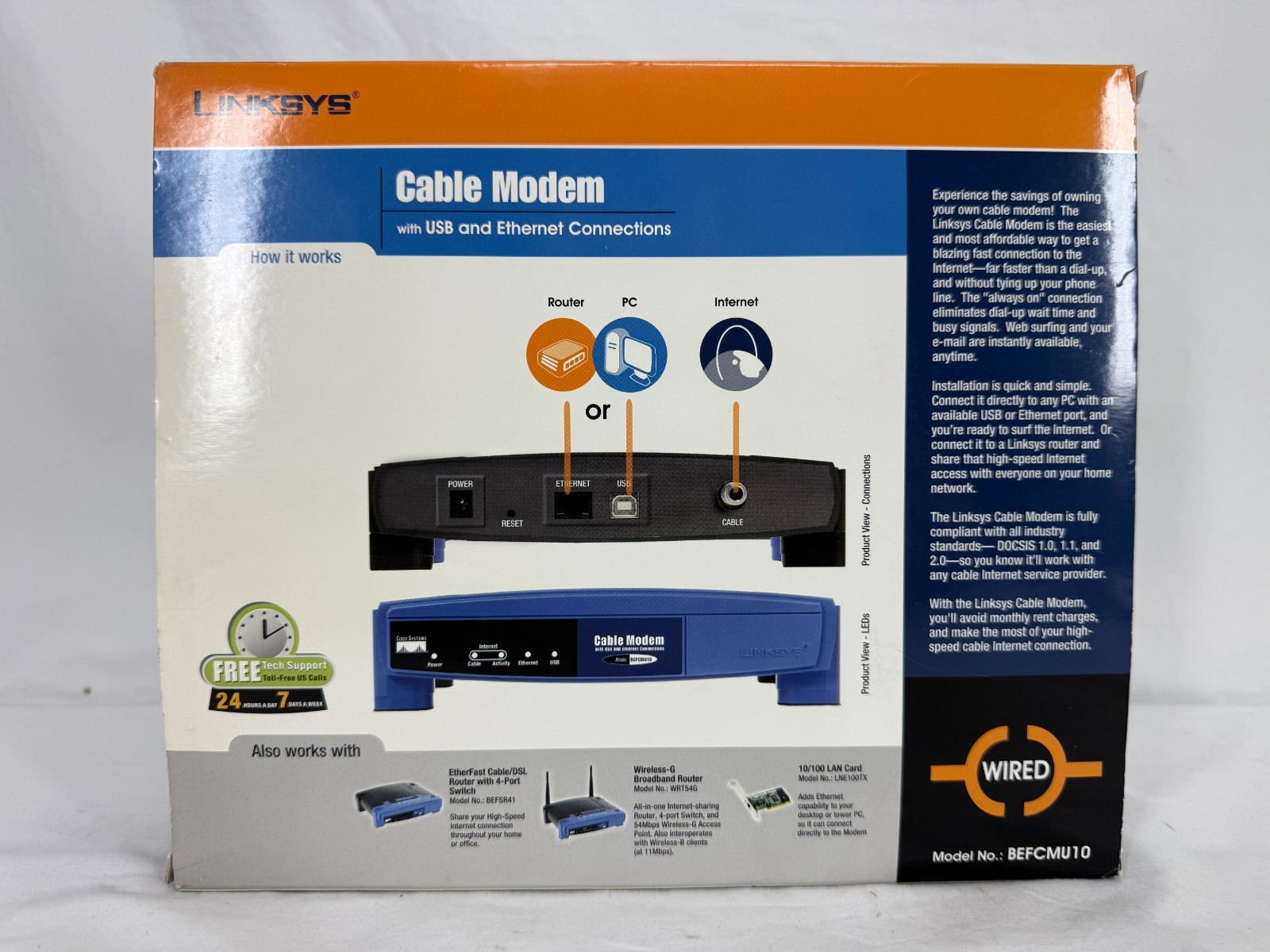 Linksys Cable Modem with USB & Ethernet Connections Model BEFCMU10