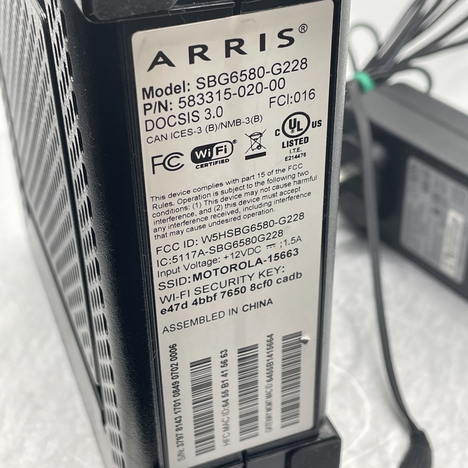 Cable Modem: DOCSIS 3.0, Arris Surfboard, 4-Port | SBG6580 – AC Adapter Included