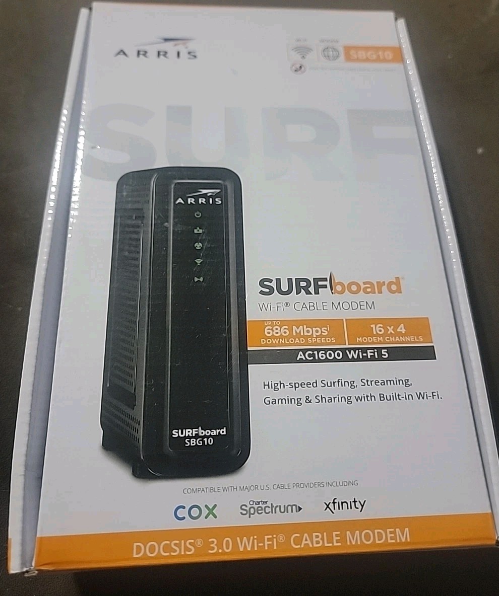 ARRIS SBG10 SURFboard AC1600 Dual-Band Cable Modem Router – Black