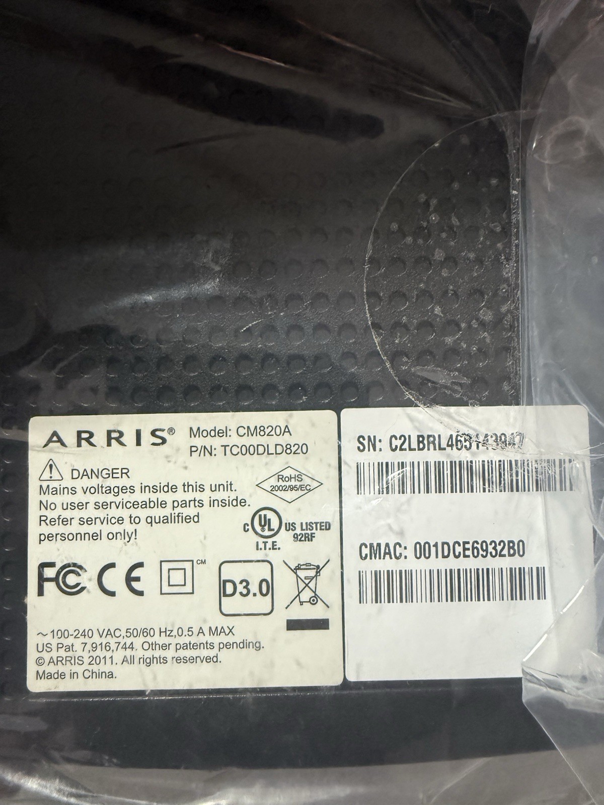 ARRIS CM820A Cable Modem DOCSIS 3.0 Latest Version- 1 Step Activation Black READ