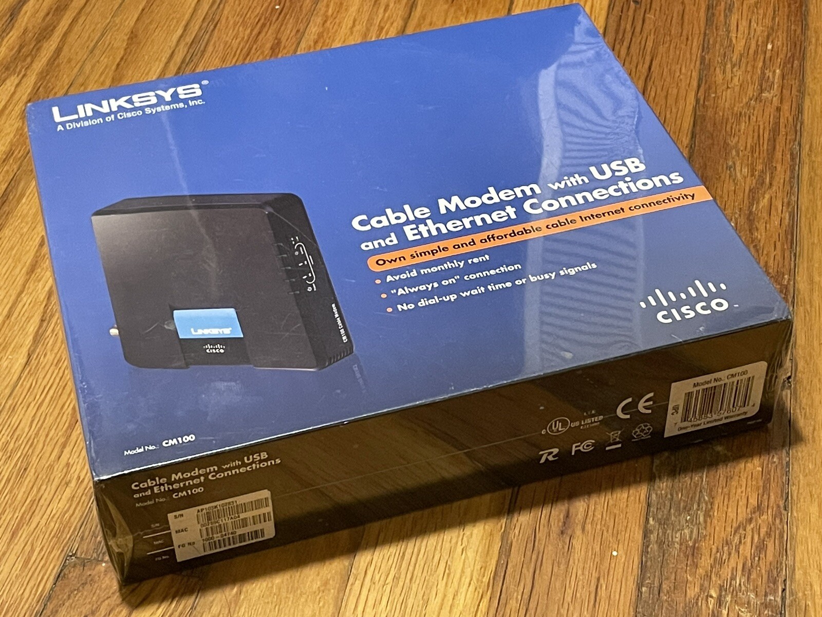 Linksys Cable Modem With USB And ETHERNET Connections Model CM100 Sealed